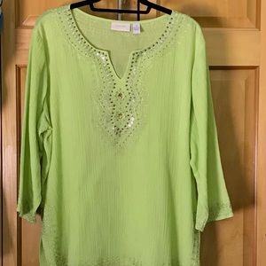 Chico’s Women’s Lime Green Embroidered Tunic Top - size 3